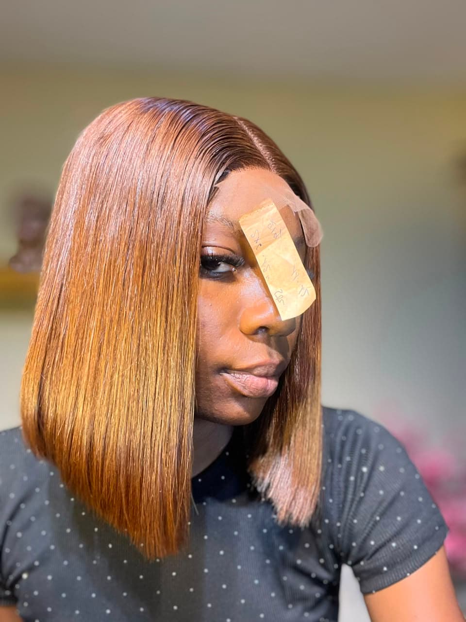 Honey blonde straight bob lace-front wig — front view